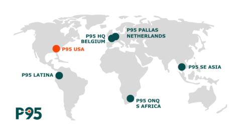 P95 global office locations in Belgium, Netherlands, Southeast Asia, South Africa, Latin America and USA.